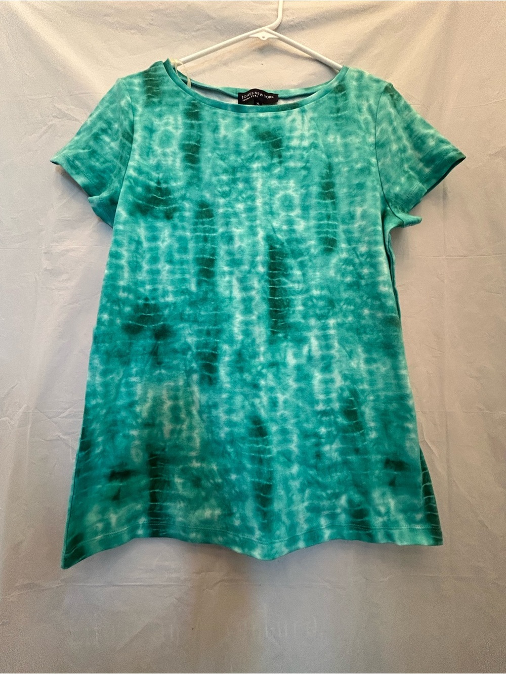New York & Company Teal Tie-Dye Short Sleeve Tee Sz XL 100% Cotton NWNT